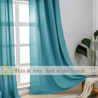 L.Z.E Privacy Curtains 96 Inches Long 2 Panels Set,Teal Light Filtering Curtains for Living Room Bedroom Doorway Divider, Non-See-Through Semi Sheer Window Panels Grommet Top (55" W x 96" L) - Image 2