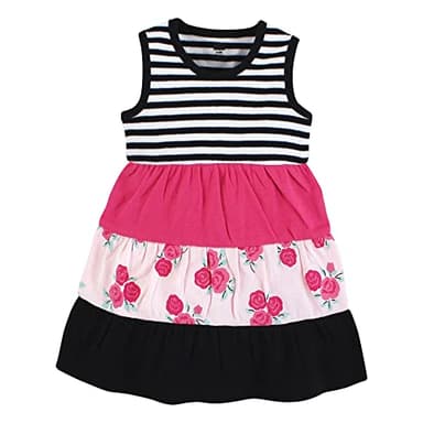 Hudson Baby Infant and Toddler Girl Cotton Dresses, Pink Black Roses, 0-3 Months - Image 3