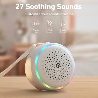 White Noise Machine, Portable with 27 Soothing Sounds for Baby, Adults & Kids Sleep, 5 Timers & 8 Colors Night Light & Rechargeable Battery, Sound Therapy for Travel, Office, Home & Gift - Image 2
