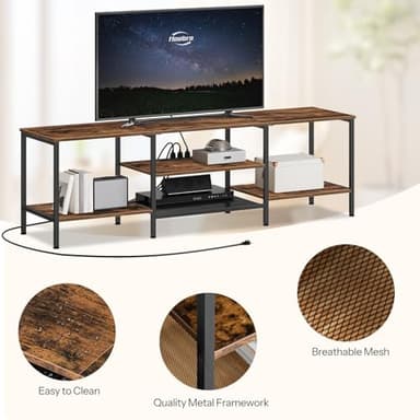 HOOBRO TV Stand with Power Outlets to 75 Inches, TV Console Table with Open Storage Shelves Cabinet, Industrial Media Entertainment Center for Living Room Bedroom, Rustic Brown and Black BF60DS01 - Image 6