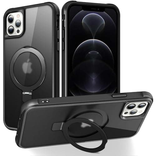 SKYLMW Compatible with iPhone 12 Pro Max Case & iPhone 13 Pro Max Case with Invisible Magnetic O-Ring Stand Translucent Phone Cases 6.7" [Compatible with Mag-Safe][Great Grip Feeling], Black - Image 1