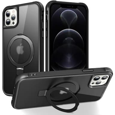 SKYLMW Compatible with iPhone 12 Pro Max Case & iPhone 13 Pro Max Case with Invisible Magnetic O-Ring Stand Translucent Phone Cases 6.7" [Compatible with Mag-Safe][Great Grip Feeling], Black - Image 1