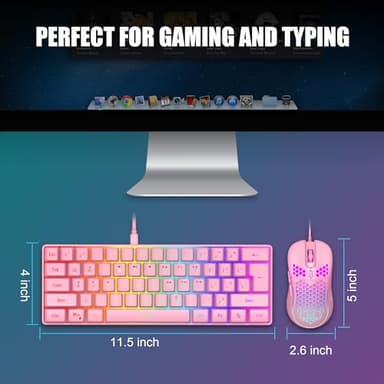 RedThunder 60% Gaming Keyboard and Mouse Combo, Ultra-Compact 61 Keys RGB Backlit Mini Keyboard, Lightweight 7200 DPI Honeycomb Optical Mouse, RGB Wired Gaming Set for PC MAC PS5 Xbox Gamer(Pink) - Image 6