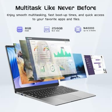 HYPERSTRIX 15.6" Laptop Computer, Window 11 Pro Laptops with 8GB RAM 256GB SSD, Celeron N4000 Processor(up to 2.6GHz) 100% sRGB Screen, Notebook,MS Office丨Dual Band WiFi丨BT 4.2丨HDMI - Image 3