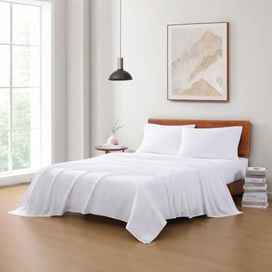 LANE LINEN 100% Organic Cotton Twin Sheets Set, 3Pc Twin Bed Sheets, Soft & Comfy Breathable Cotton Percale Sheets for Twin Size Bed, Dorm Room Essentials Low Pill Fade Resistant White Sheets - Image 6