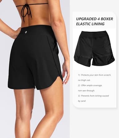 G Gradual Women's 5" High Waisted Swim Board Shorts Quick Dry UPF 50+ Swimming Beach Shorts for Women with Liner Pockets(Black,XXL) - Image 3