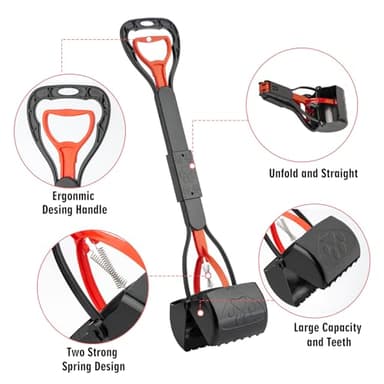 TIMINGILA Pooper Scooper 2 Pack, 28" Long Handle No Touch Dog Pooper Scooper for Large Medium Small Dogs, Durable Spring & Lightweight, Waste Pickup Tool for Dogs in Lawns/Grass/Dirt/Gravel - Image 6