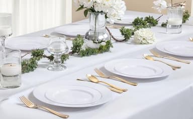 FLOWERCAT 200PCS White Plastic Plates Disposable Plates for Party - Heavy Duty Plastic Plates - 100 10" Dinner Plates and 100 7" Salad Plates for Weddings, Easter Parties and Events - Image 7
