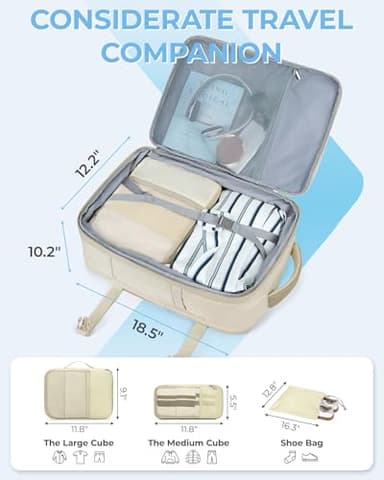 BAGSMART Compression Travel Backpack, 37L Expandable Carry On Backpack with Packing Cubes, Water Resistant Weekender Backpack with Shoe Bag, Warm Beige - Image 4