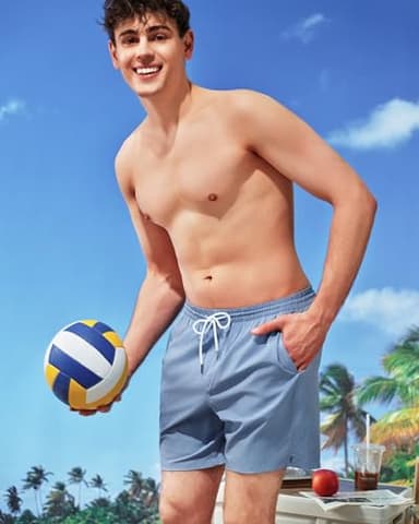 SURF CUZ Mens Swim Trunks with Compression Liner Quick Dry Swim Shorts 7" Swimming Trunks Stretch Zipper Pockets Haze Blue Large - Image 2