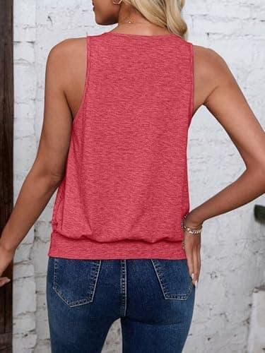Sialois Womens Tank Tops Casual V Neck Sleeveless Spring Summer Clothes Solid Color Loose Fit Cute Y2K Outfit Basic Cami 2025 Fashion Shirts,Rose Red,Small Size - Image 2