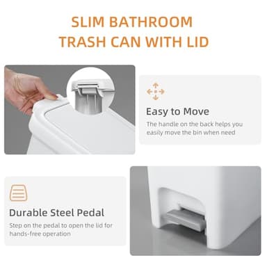 MOPALL Trash Can with Lid, Garbage Can with Press Top & Foot Pedal, Kitchen Step Trash Can, Slim Trash Bin Plastic Garbage Bin Waste Basket for Bathroom|Kitchen|Bedroom|Living Room|Office, 4.4 Gallon - Image 5
