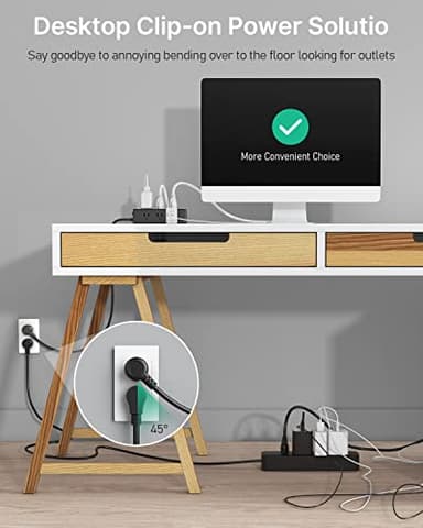 CCCEI Desk Clamp Power Strip with 9 Outlets, Desktop Edge Mount Surge Protector with USB-A and USB-C Ports, Widely Spaced Desk Outlet Fast Charging Station, 6 FT Flat Plug, Fit 1.6 inch Table. - Image 4