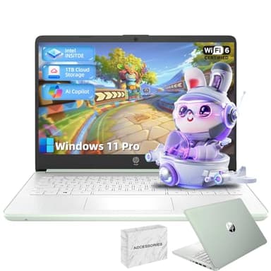 HP Student Business Laptop Computer - Intel N150 Processor, 16GB RAM, 384GB Storage (128GB UFS+256GB MSD), Microsoft Office Lifetime, w/DVD Drive, Copilot AI, 1TB Cloud Storage, AI Powered, Green - Image 1