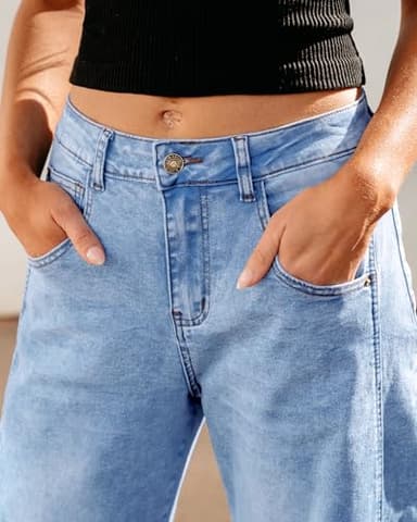 GRAPENT Country Concert Outfits for Women Wide Leg Cropped Pants Short Jeans for Women Barrel Leg Boyfriend Jean Trousers Stretchy 2025 Color Roadnight Blue X-Small Petite Size 0 to 2 - Image 6