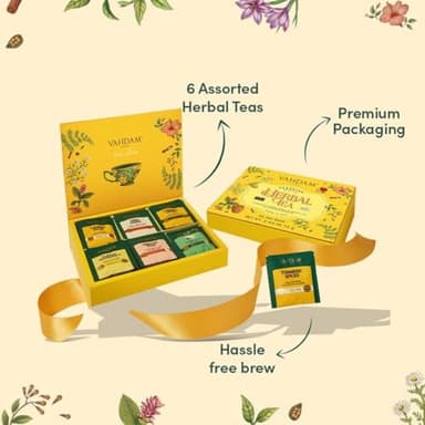 VAHDAM, Assorted Herbal Tea Variety Pack (6 Variants, 36 Tea Bags) Caffeine Free, Gluten Free, Non GMO | Eco Friendly Long Leaf Pyramid Tea Bags I Tea Gift Sets for Men and Women - Image 3