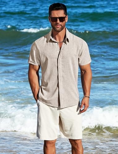 MAPICK Men's Dress Linen Shirts Short Sleeve Button Down Stylish Shirt Summer Casual Clothes Vacation Beach Tops(Slate Grey,Large) - Image 3