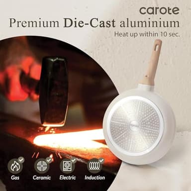 CAROTE 12 Inch Non Stick Frying Pan with Lid,White Granite Nonstick Skillet Omelet Pans, Egg Pan Granite Cookware, PFOS & PFOA Free - Image 6