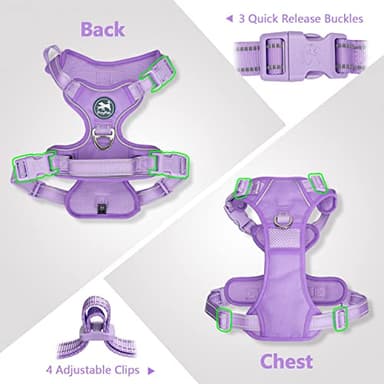 PoyPet No Pull Dog Harness, No Choke Reflective Dog Vest, Adjustable Pet Harnesses with Easy Control Padded Handle for Small Medium Large Dogs(Light Purple Matching Trim,S) - Image 6