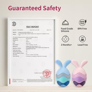 Easter Egg Bunny Baby Teether for Easter Basket Stuffers, Rabbit Egg Rattle Toy Teething for Easter Basket Essentials Infant Boys & Girls First Gifts with 2 Packs Easter Egg Pacifier Clip, 3 Months+ - Image 7