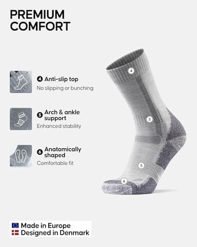 DANISH ENDURANCE Hiking Socks Women & For Men, Merino Wool Socks, Crew Mens, Womens Moisture Wicking, Work, Calcetines para Hombre, Grey, Medium - Image 3