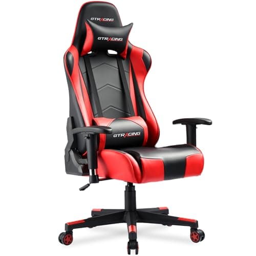 GTRACING Gaming Chair Racing Office Computer Ergonomic Video Game Chair Backrest and Seat Height Adjustable Swivel Recliner with Headrest and Lumbar Pillow Esports Chair (Red) - Image 1