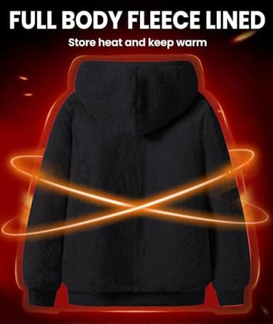 GEEK LIGHTING Hoodies for Men Heavyweight Fleece Sweatshirt - Full Zip Up Thick Sherpa Lined All black XL - Image 2