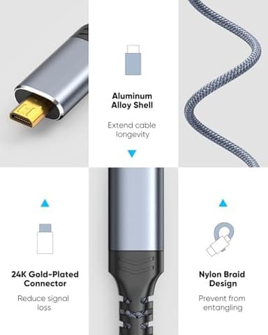 Highwings 4K Micro HDMI to HDMI Cable 10 FT, 4K@60Hz, Micro HDMI Cord HDR Compatible for DSLR Camera, Raspberry Pi, GoPro Hero to TV, Laptop, Computer, Monitor, for Video, Audio, Image, Streaming - Image 5