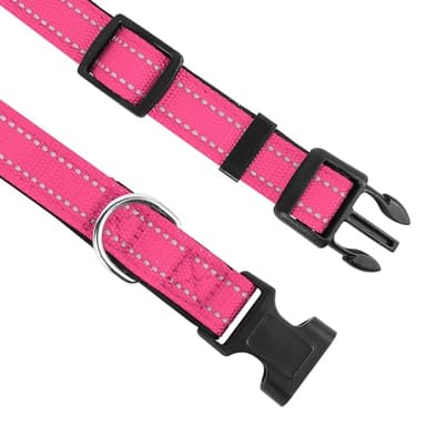 PWOD Reflective Dog Collar, Adjustable Soft Neoprene Padded Nylon Pet Collars with Buckle for Medium Dogs, Hotpink,M - Image 3