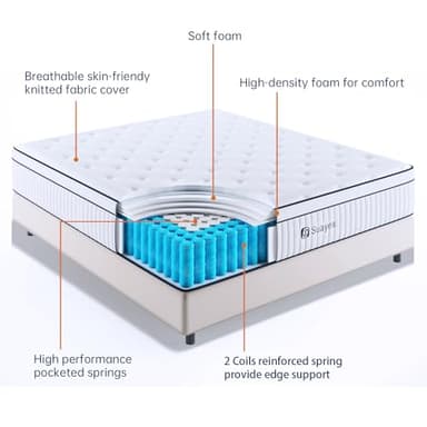 SUAYEA Queen Mattress, 12 Inch Queen Size Mattress in a Box, Pocket Spring and Soft Foam, Ultimate Motion Isolation, Strong Edge Support, Medium Firm - Image 5