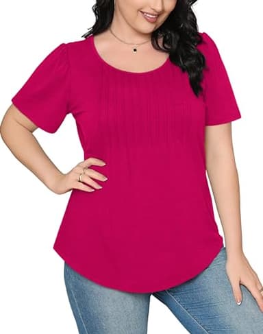 Womens Tops Summer Outfits Hot Pink Fashion Blouses Dressy Casual Short Sleeve Oversized Ladies Clothes 2XL - Image 4