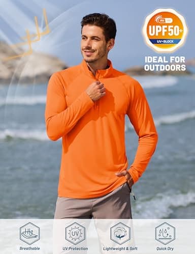 TACVASEN Running Shirts for Men Long Sleeve UV Protection 1/4 Zip Shirts for Athletic Summer Tops for Mens Rash Guard Golf T-Shirts Orange M - Image 2