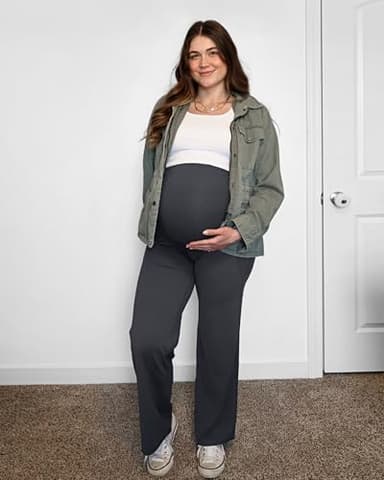 G4Free Maternity Lounge Pants Over The Belly High Waist Wide Leg Pregnancy Yoga Pants for Workout Active Wear (Dark Gray,M,30") - Image 6
