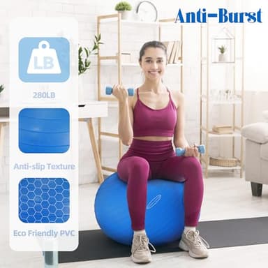 Signature Fitness Anti-Burst and Slip Resistant Exercise Ball Yoga Ball Fitness Ball Birthing Ball with Quick Pump, 2,000-Pound Capacity, Blue, 18-inch, S - Image 4