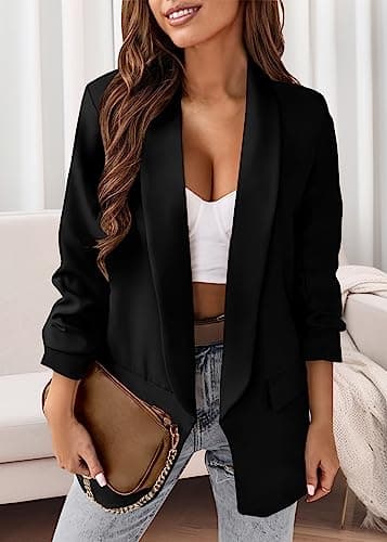 KIRUNDO Blazers for Women Oversized Business Casual 2025 Fall Fashion Long Sleeve Open Front Work Office Suit Jackets(Black, X-Large) - Image 2