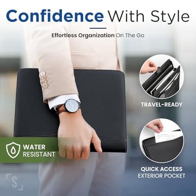STYLIO Zipper Padfolio Portfolio Binder Organizer | Faux Leather Portfolio for Resume, Documents, Phone, Tablet, Business Supplies and Cards | Notebook Organizer with Letter Sized Notepad Included - Image 5