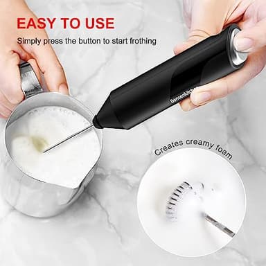 Bonsenkitchen Powerful Milk Frother for Coffee, Fast Handheld Drink Mixer with Stainless Steel Whisk, Battery Operated Hand Frother Stirrer Wand-Black - Image 3