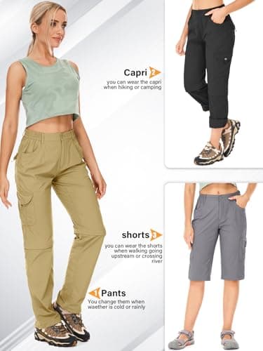 Women's Hiking Pants Convertible Quick Dry Lightweight Zip Off Fishing Travel Safari Pants #2193-Light K-8 - Image 5