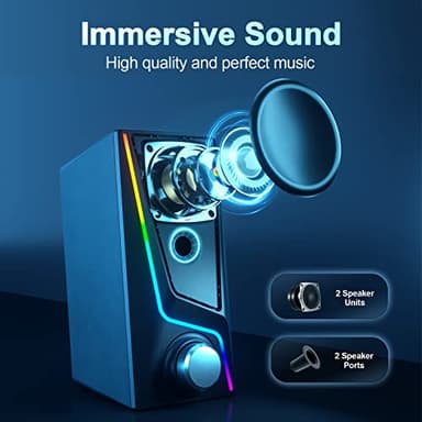 Computer Speakers, PC Speakers with 6 Lighting Modes, USB Powered Computer Speakers for Desktop Monitor with 2 Bass-Boost Ports, 2 Speaker Units, and 3.5mm Aux-in Cable for PC, Laptop, Tablet, Phone - Image 2