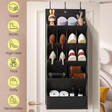 Mefirt Over the Door Shoe Organizer for Closet, Shoes Rack for Closet with 15 Large Pockets, Hanging Shoe Organizers for Boot Storage, Behind the Door Narrow Shoe Holder for Small Shoes, Black - Image 2