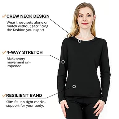 HEROBIKER Women's Thermal Underwear Set, Ultra Soft Thermal Shirt Long Johns Top Bottom Warm with Fleece lined Winter Base Layer Sets M Black - Image 2