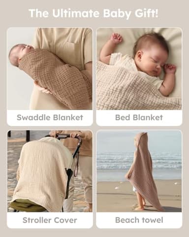 Yoofoss Hooded Baby Towels for Newborn 2 Pack 100% Muslin Organic Cotton Baby Bath Towel with Hood for Babies, Infant, Toddler and Kids, 32x32Inch, Soft and Absorbent Newborn Essential, Beige&Coffee - Image 6