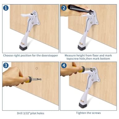 Gotega Door Stopper, 1/2/4 Packs Kickdown Door Stop with One Touch Adjustable Height and Rubber Tip, Door Stops (4 inch x 2 Pack, White) - Image 6