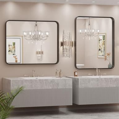 Sweetcrispy Black Bathroom Vanity Mirror for Wall, 24x36 Inch Metal Framed Wall Mirror Farmhouse Rectangle, Anti-Rust, Tempered Glass, Hangs Horizontally or Vertically - Image 3