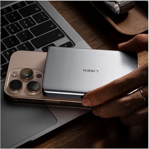 LISEN 0.5‘’ Ultra Slim MagSafe Portable Charger,10000mAh Wireless Card Slim MagSafe Battery Pack iPhone 17 Air Accessories,Magnetic Power Bank for iPhone 17 Pro Max Plus Air/16/15/14/13/12，GlacierGray - Image 1