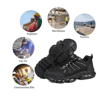 LIANGGO Steel Toe Sneakers for Men Women Safety Composite Toe Lightweight Work Shoes Indestructible Air Cushion Zapatos de seguridad para Hombres 45 Black - Image 7