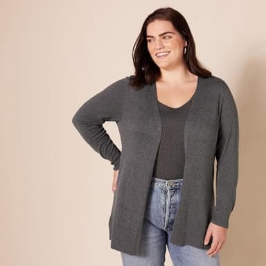 Amazon Essentials Women's Lightweight Open-Front Cardigan Sweater (Available in Plus Size), Charcoal Heather, XX-Large - Image 6