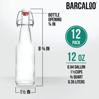 Barcaloo 12oz Flip Top Clear Glass Beer Bottles for Home Brewing - Set of 12 with Flip Caps for Beer and Wine Bottling - Family Owned American Business - Image 2