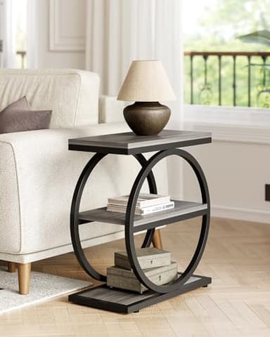 LITTLE TREE End Table, 3-Tier Side Table, Slim Sofa Side Table for Living Room, Tall Bedside Table Nightstand for Bedroom, Grey and Black - Image 3