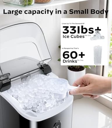 Nugget Ice Makers Countertop, Pellet Ice Machine with Self-Cleaning Function, Nugget Ice Machine Produces 33 lbs of Chewable Ice in 24 Hours, Sonic Ice Maker Perfect for Home Kitchens Party Camping - Image 3